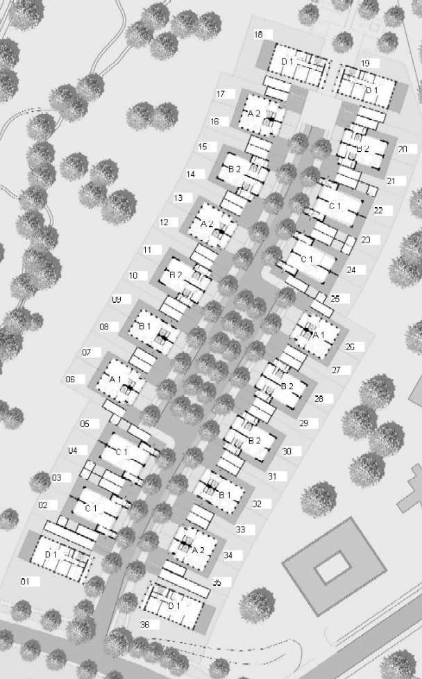 Lageplan der 32 Neubau-Häuser des Düppenbergs